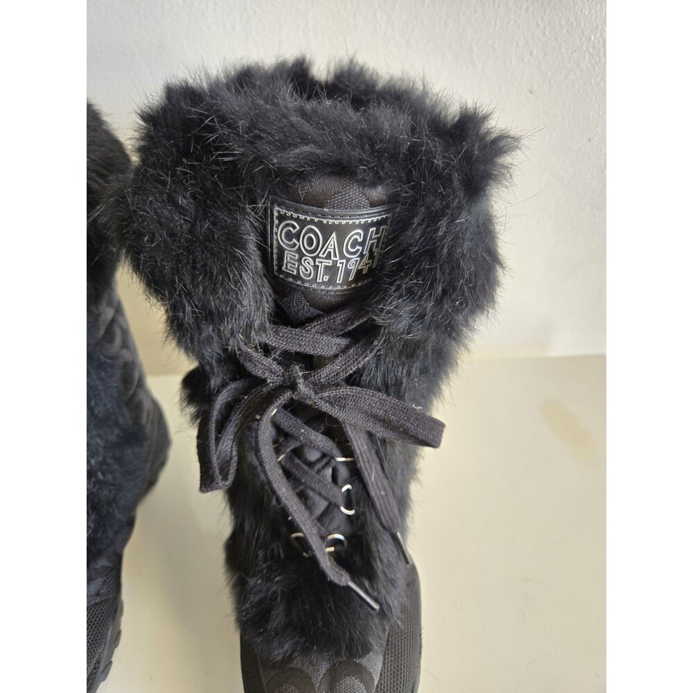 Coach Jennie Q522 Rabbit Fur Trim Monogram Jacquard Snow Boots Black Size 6.5B - Picture 6 of 7